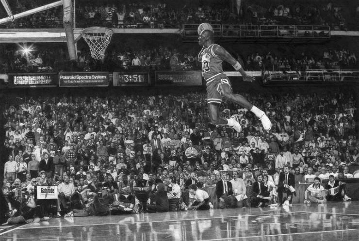This is not a photograph. It is a pencil drawing sketch of Micheal Jordan by Keegan Hall. It took 250 hours for the artist to make it into a perfection.