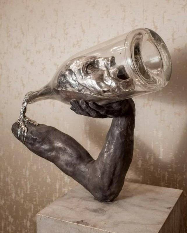 “First the man takes the drink, then the drink takes the man.” Sculpture created based off an old Irish saying.