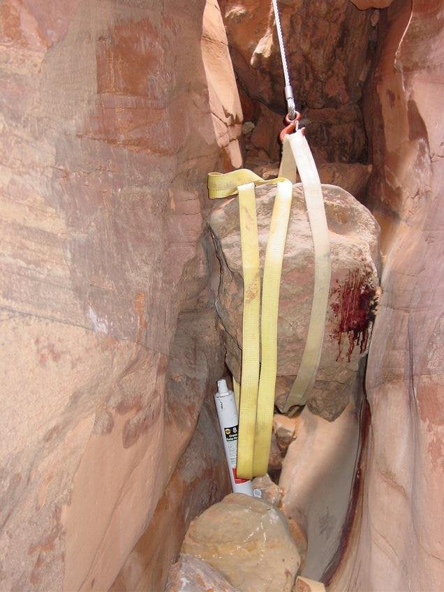 The crevice where Aron Ralston cut off his own arm to free himself after it became trapped under a 1000lb boulder.