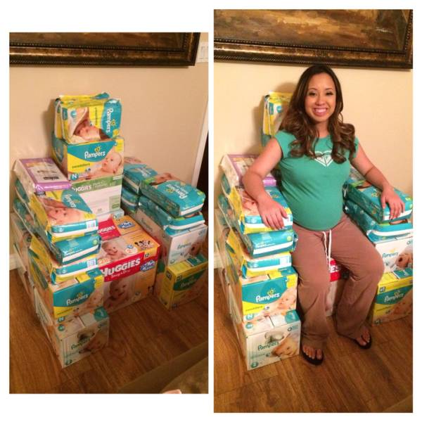 “My wife and I had our baby shower today. We didn’t know what to do with all the diapers we got.”