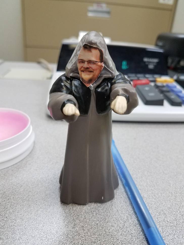 “My fiance teased me about not having a picture of him at my desk, so he made me this.”