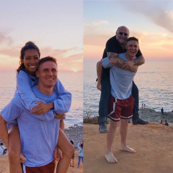 “My lady friend wanted a piggyback picture on the beach and a random biker watching the sunset said he wanted one too.”