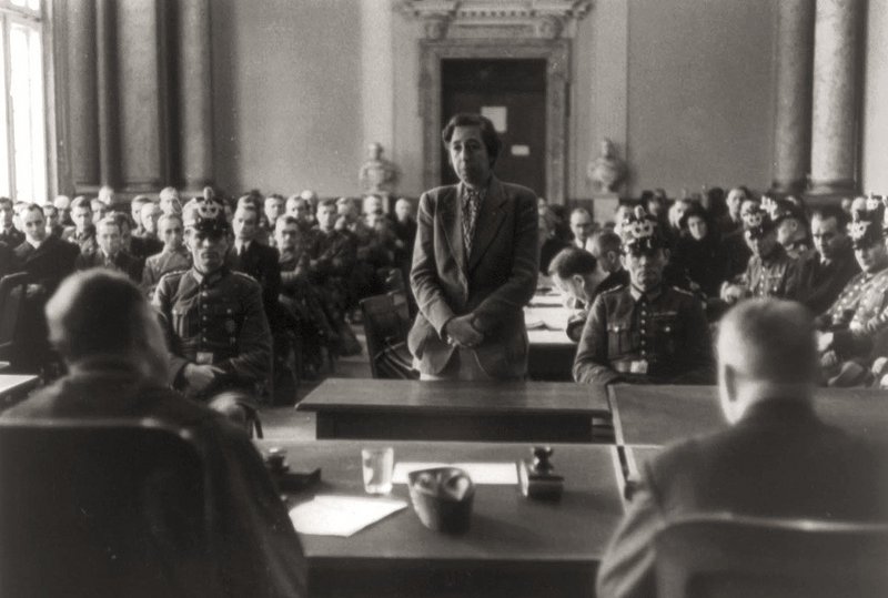 Elisabeth “Lilo” Gloeden stands before judges, on trial for being involved in the attempt on Adolf Hitler’s life, 1944