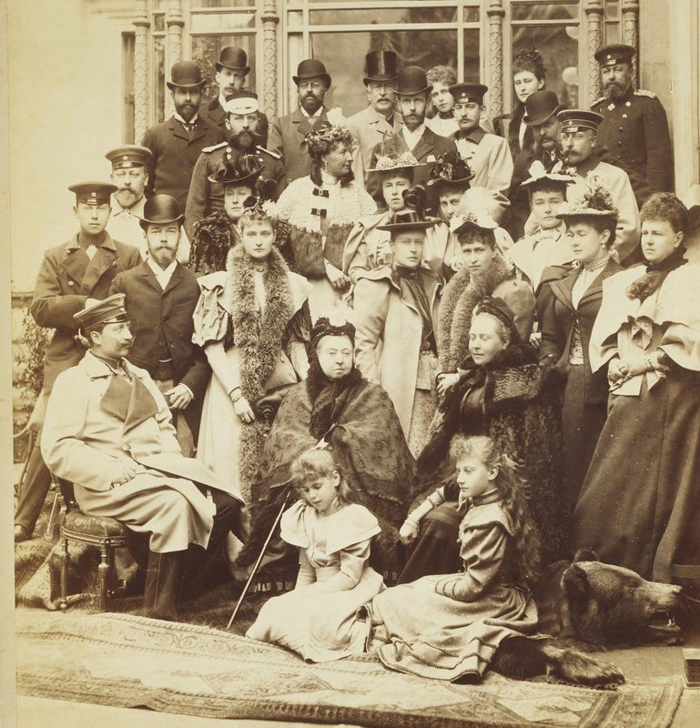 Queen Victoria, the “grandmother of Europe”, with Kaiser Wilhelm II, Tsar Nicholas II, and future King Edward VII in one large royal family snapshot, 1894