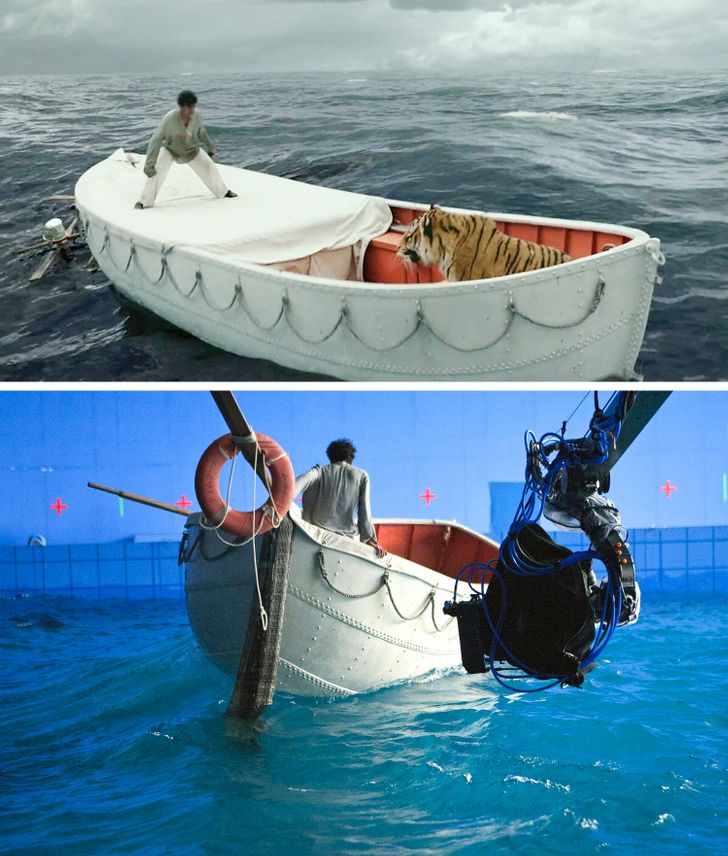 If you peek behind the scenes of the Life Of Pi movie, you might notice that some of the water scenes were done indoors.