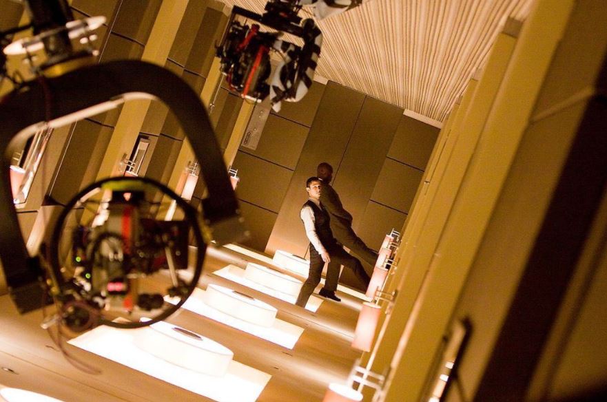 Here is how Joseph Gordon-Levitt walked in the rotating corridor in the movie Inception.