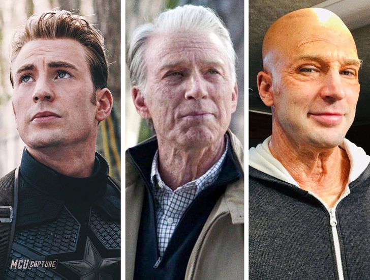 At the beginning of the movie, Chris Evans was still young but he “aged” by the final part. These pics show that he becomes happier with age.