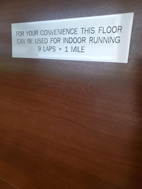 “9 laps around my hotel floor = 1 mile!’