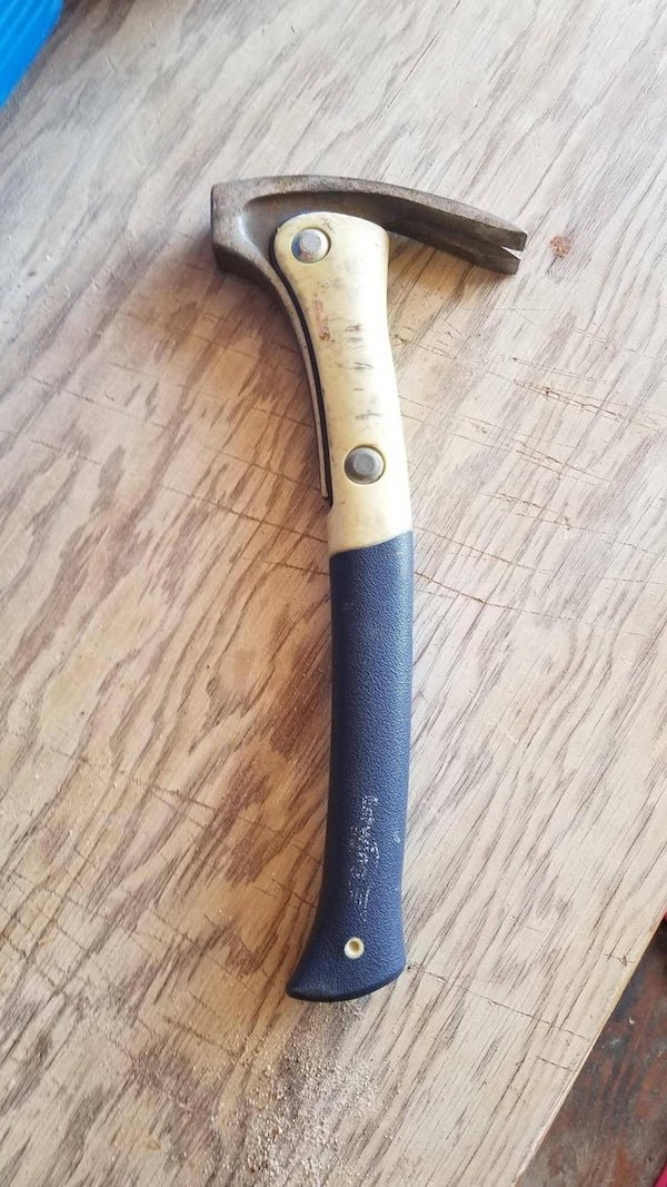 Estwing specialty hammer from BiL cabin shed. He doesn’t know what it’s for either.

A: It’s a discontinued product that Estwing called a “weight forward hammer” designed for more ergonomic hammering. It’s not specifically for roofing.