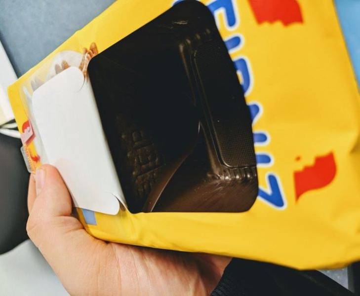 "So this cookie packaging is designed in a way that you can only open up this square, but half of the cookies are held back, in the back of the packaging."