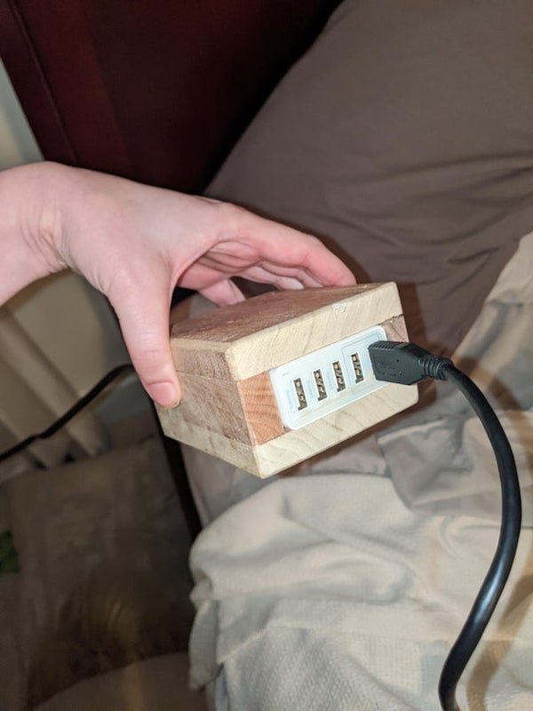My dad spends his spare time building wooden boxes for charging ports but hey, if he’s happy…
