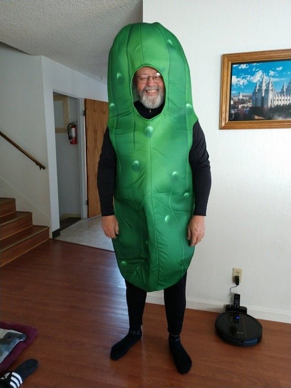 After my family refused to help me convince my dad to wear a pickle costume for Halloween, I bought one and sent it to him anyway. Reddit, meet my dad, Rick.