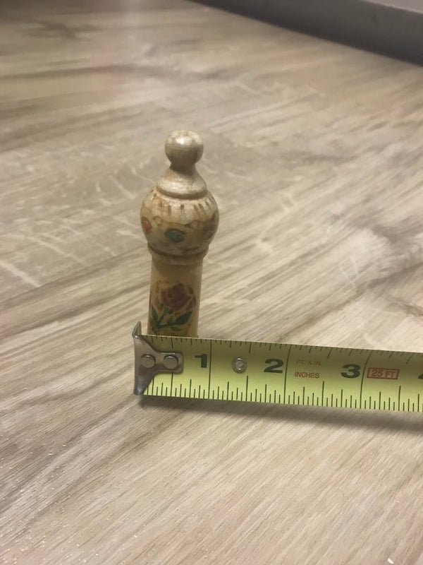 What is this thing? It’s a small, wooden light weight object. Has a rose embroidered in it, as well as some other design on the back. It is coloured orange, red and green. It’s width is about 3/4 inches wide and it is about 3 3/4 inches tall.

A: It looks like this rose oil.