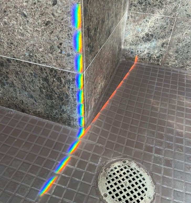 “The way the red portion of the spectrum is separated from the rest in this random hotel shower when the sunlight comes in.”