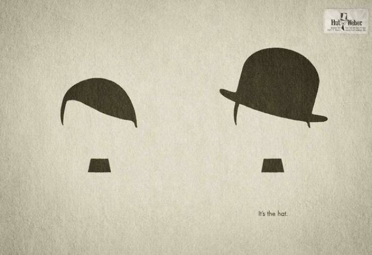 "“It’s The Hat” Clever Ad For Hut Weber, A German Hat Company. One Of My All Time Favorite Clever But Incredibly Simple Advertising Designs"