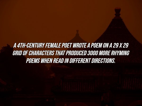 night - A 4THCentury Female Poet Wrote A Poem On A 29 X 29 Grid Of Characters That Produced 3000 More Rhyming Poems When Read In Different Directions.