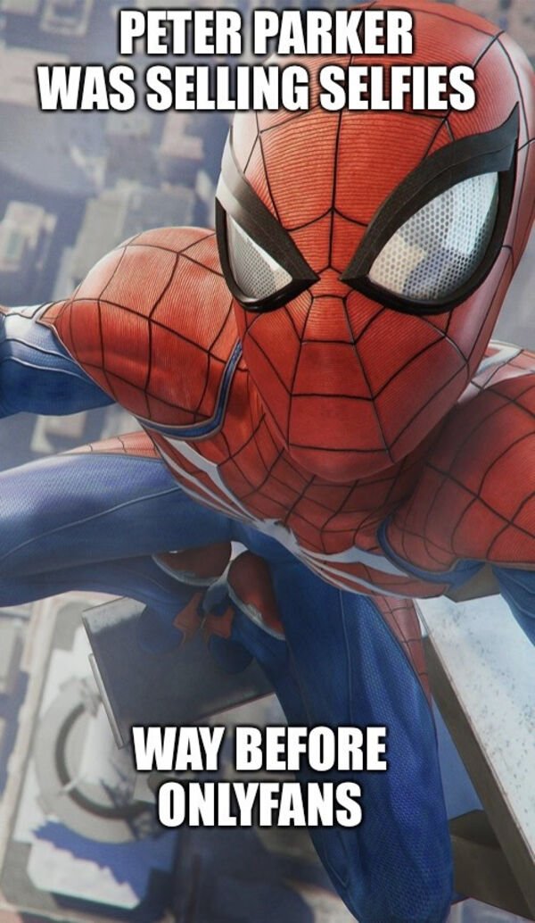 spider man advanced suit selfie - Peter Parker Was Selling Selfies Way Before Onlyfans