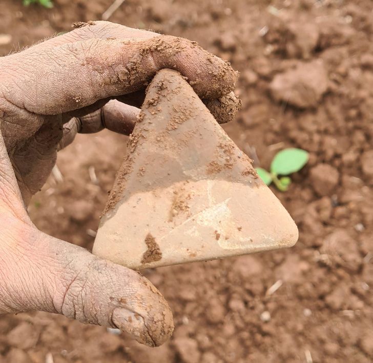 “This near-perfect equilateral triangle stone that I found on our farmland”