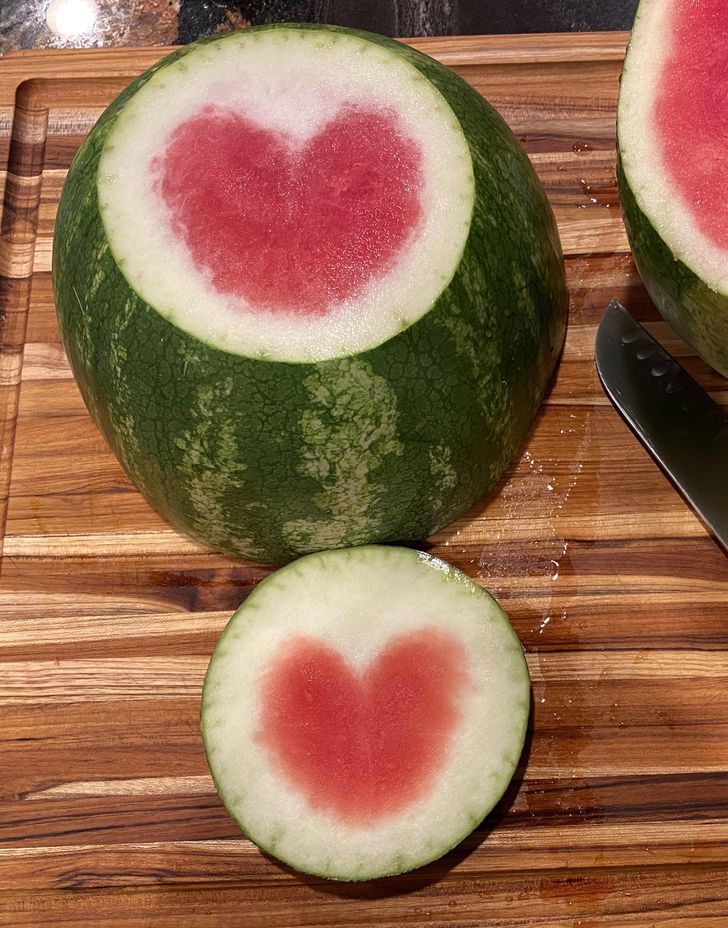 “My mom cut open this watermelon and was surprised with a heart.”