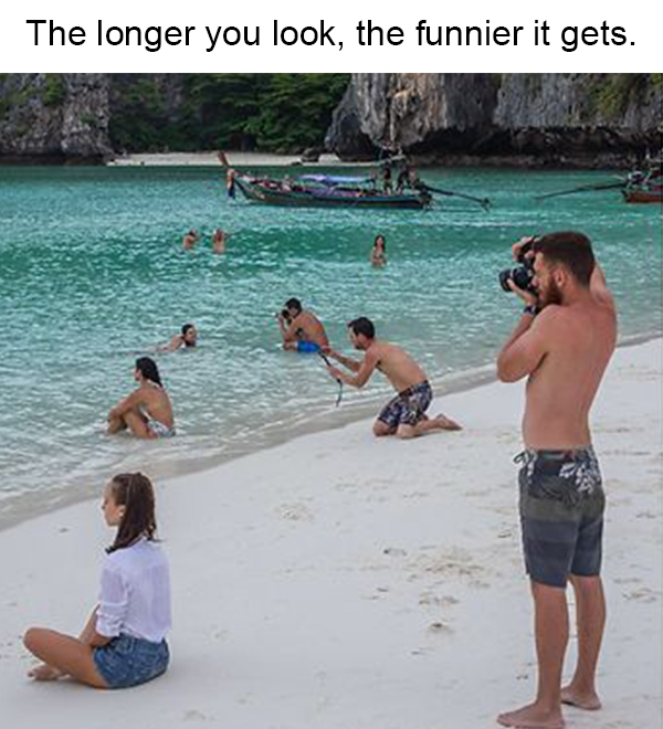 influencers getting the shot - boyfriend taking picture of girlfriend meme - The longer you look, the funnier it gets.