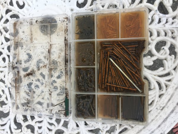 “Brand new box of nails forgotten outside for four days .”