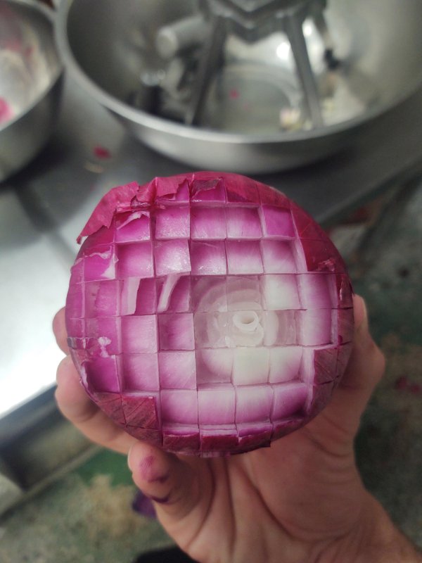 “I grabbed an onion that was jammed in the dicer.”