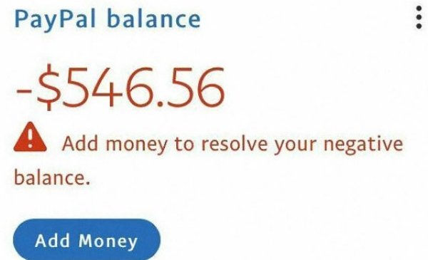 website - PayPal balance $546.56 A Add money to resolve your negative balance. Add Money