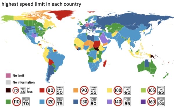 highest speed limit in the world - highest speed limit in each country No limit No information e or 70 45 less Speed Speed 80 50 Limit Speed Lmt 90 55 100 60 105 65 Speed Umit Speed Limit Speed Lit Speed Limit 110 70 130 80 120 75 140 85 160 Speed Limit 1