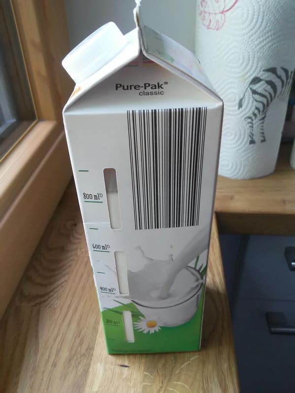 “This milk bottle shows you how much milk is still inside”
