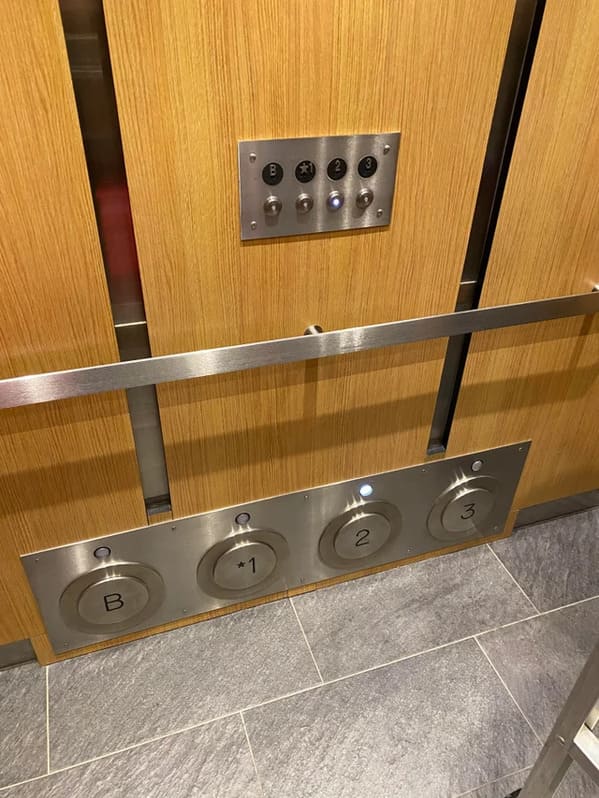 “This elevator has giant buttons you can push with your feet.”