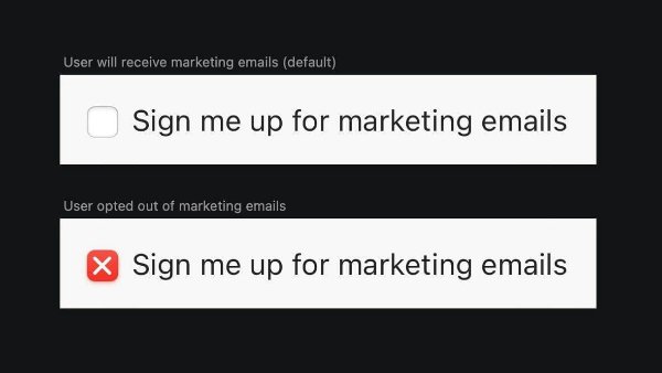 tooltip popover - User will receive marketing emails default Sign me up for marketing emails User opted out of marketing emails Sign me up for marketing emails