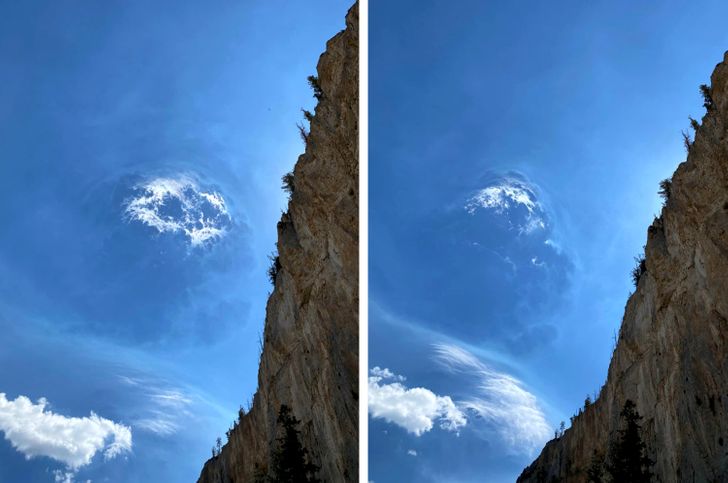 “Took these photos earlier today on a hike at Mount Charleston, Nevada. This cloud looked like a portal/moon. I’ve never seen anything like this in my life.”