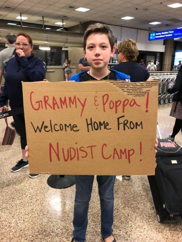 dirty memes and pics - funny airport signs for parents - ale In Ports Grammy & Poppa Welcome Home From Nudist Camp! Ps