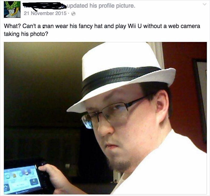 cringey profiles - updated his profile picture. What? Can't a man wear his fancy hat and play Wii U without a web camera taking his photo ?