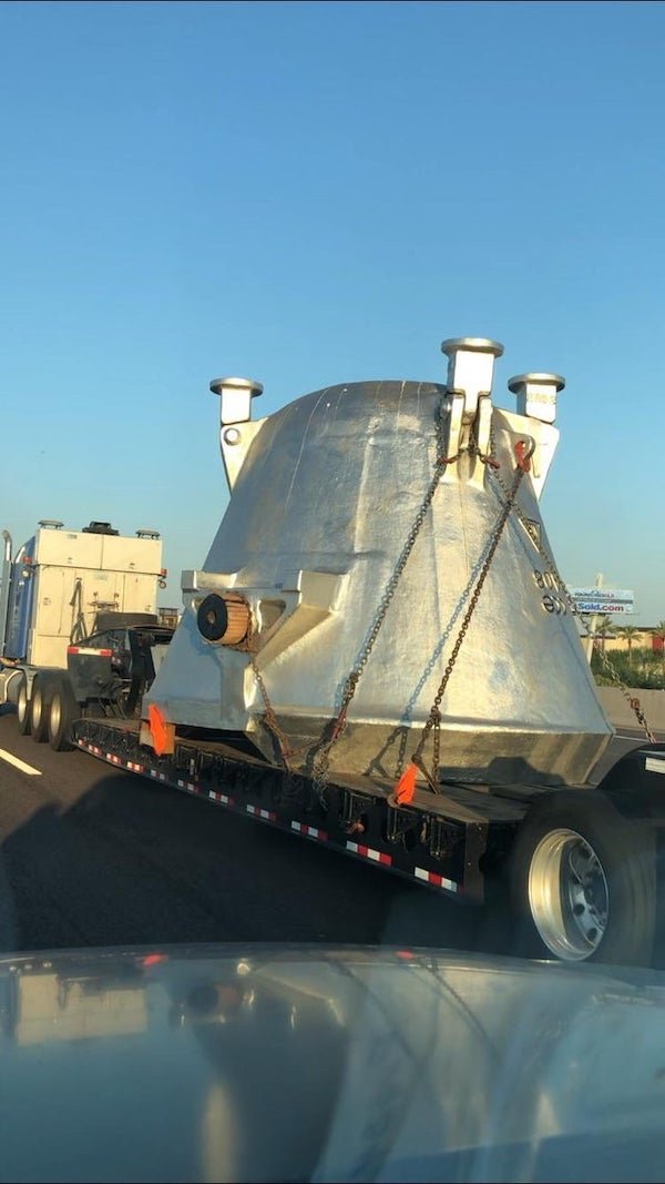 Oversized load on the freeway in Arizona. Giant bucket/ladle looking thing… does anyone know what the heck this might be???

A: Looks like a foundry ladle.