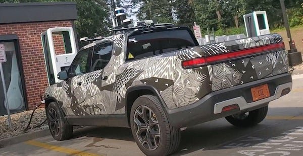 Truck with camera or LiDAR sensor, any idea what it’s for?

A: That’s a Rivian pickup and definitely a LiDAR for some autonomous driving tests. Thanks for sharing.