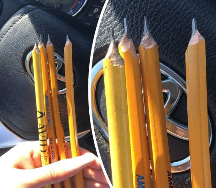 “I asked my dad if he could sharpen some pencils for my exam today, and this is what I got.”