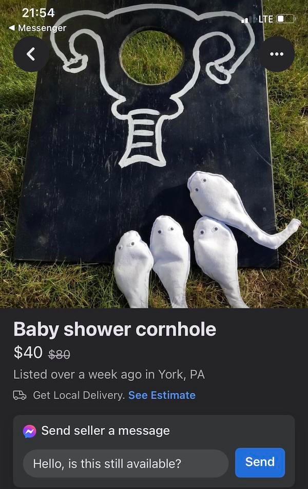 poster - Messenger Lte O Baby shower cornhole $40 $80 Listed over a week ago in York, Pa 6 Get Local Delivery. See Estimate Send seller a message Hello, is this still available? Send