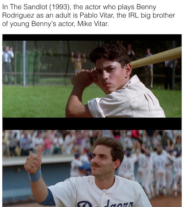 player - In The Sandlot 1993, the actor who plays Benny Rodriguez as an adult is Pablo Vitar, the Irl big brother of young Benny's actor, Mike Vitar. Jooni