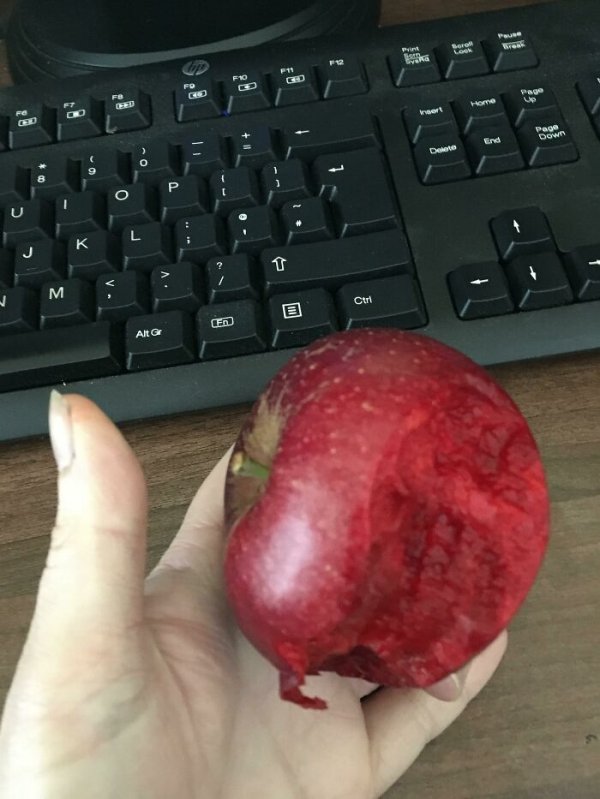 This apple’s flesh is the same color as it’s skin.