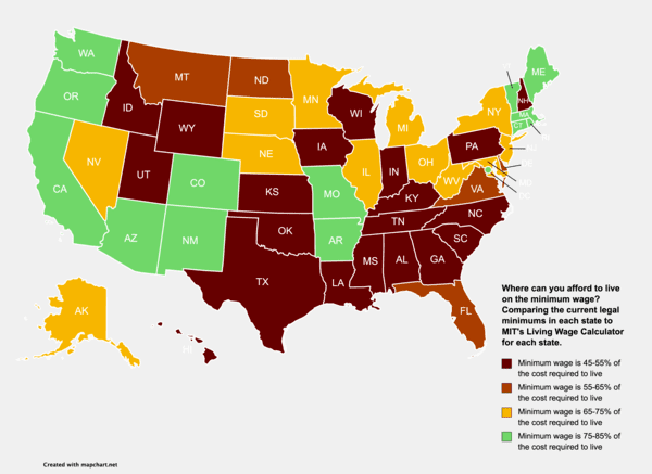 Where can you afford to live on the minimum wage in the United States?