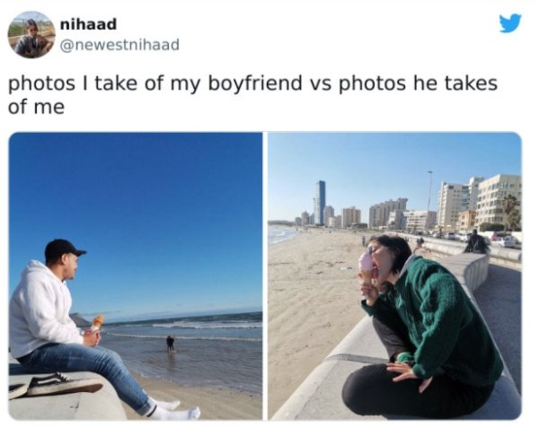 27 Times Boyfriends And Girlfriends Took Very Different Photos.