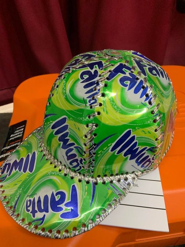 This showed up at my work today. It’s handmade from old cans of Fanta.
