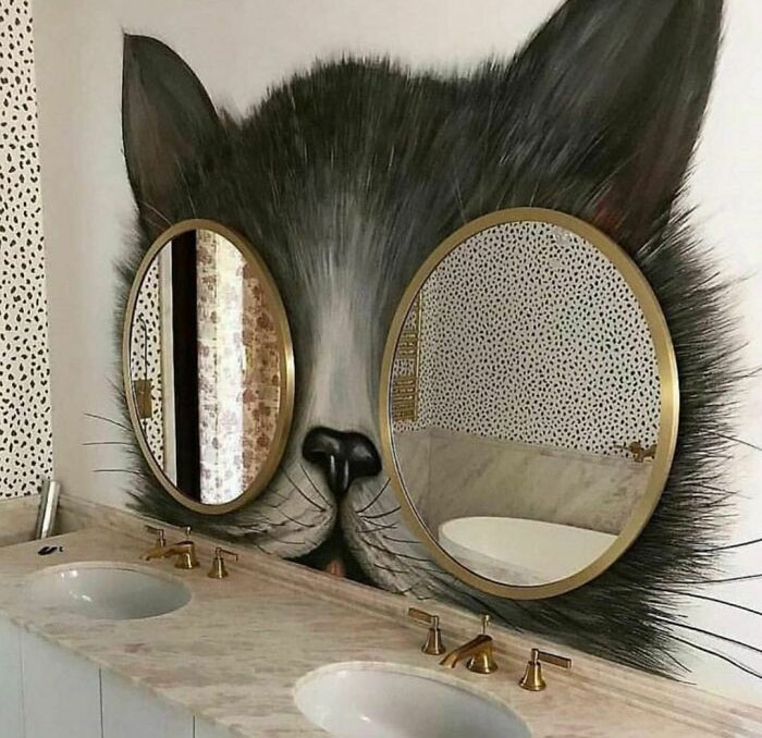 cat bathroom wall