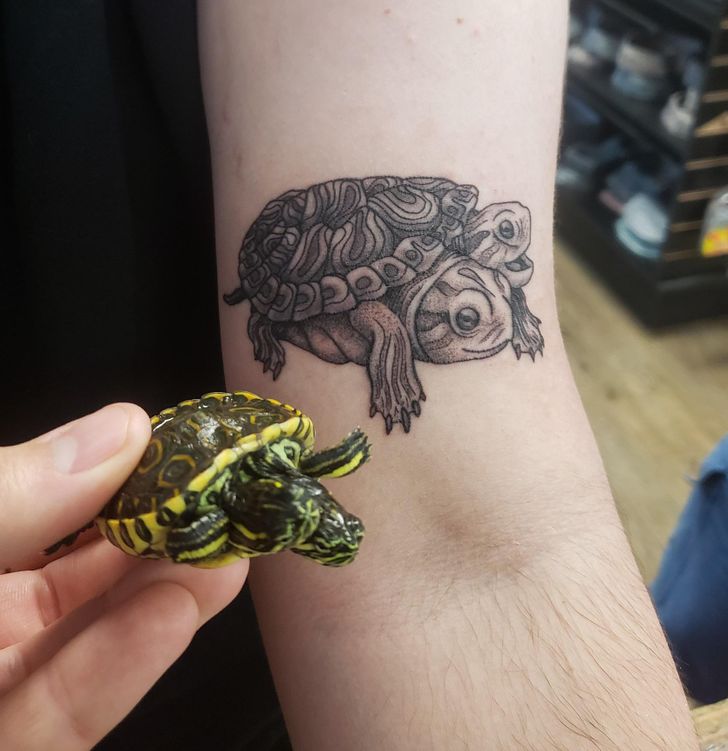 “A customer came in today with a tattoo of our turtles, Sam & Ella!”