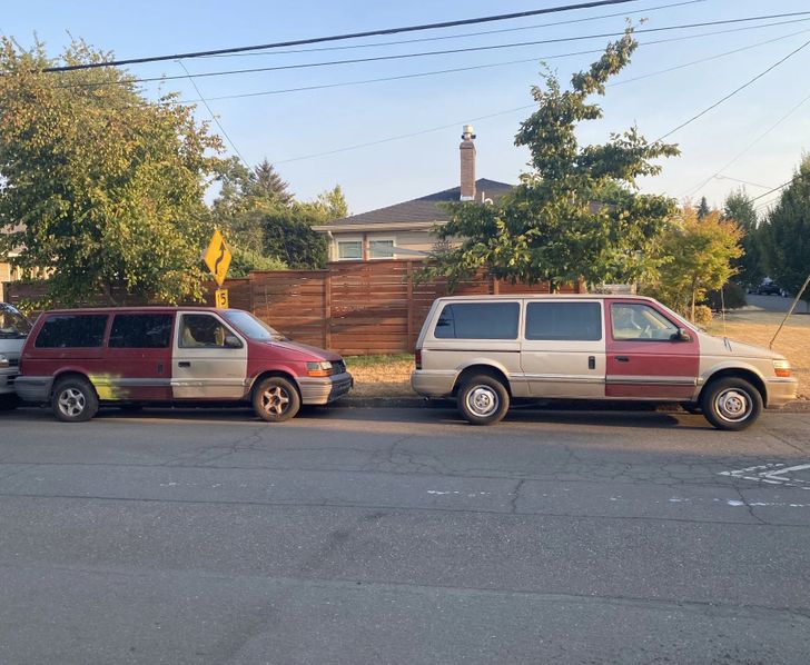 “These 2 old Dodge Caravans swapped doors.”