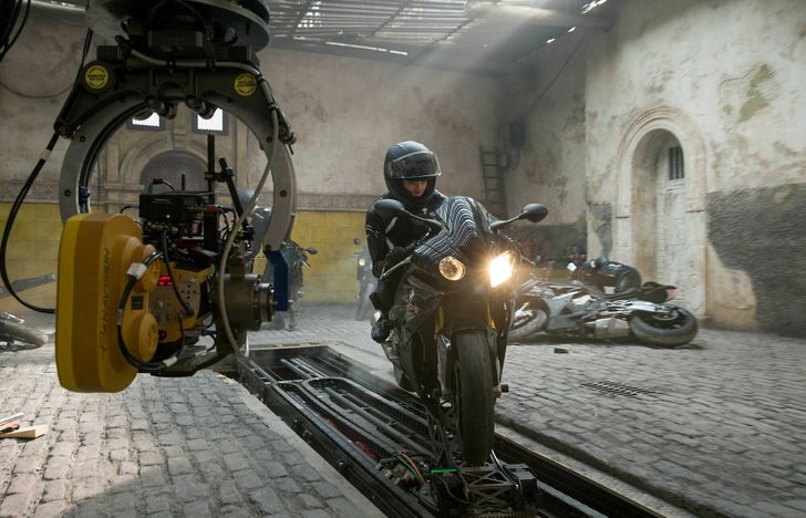 behind the scenes photos - rebecca ferguson with bike in mission impossible - Cd