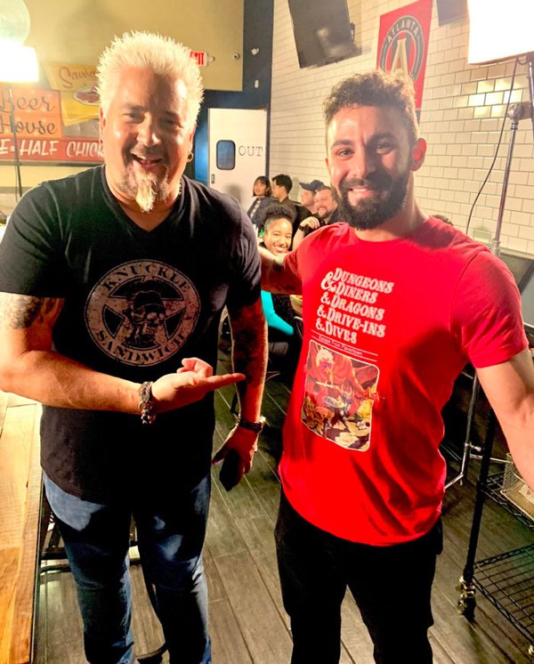 I just met the Mayor of Flavortown wearing a Dungeons & Diners & Dragons & Drive-Ins & Dives shirt!!!!