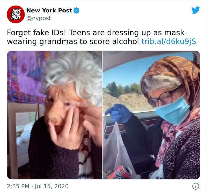 teens mask alcohol - New New York Post Post Forget fake IDs! Teens are dressing up as mask wearing grandmas to score alcohol trib.ald6ku9js 0