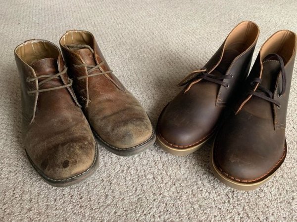 10-year-old chukkas are finally being retired after I wore a hole through the outsole.
